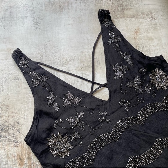 Free People Mad Love Bali mini dress black beaded NWT Small - Picture 1 of 11